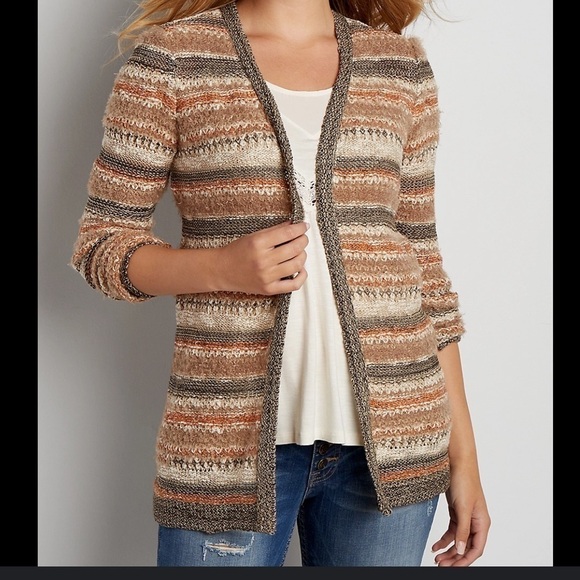 Maurices open front cardigan marled with textured stripes mixed yarns fabrics - Picture 1 of 10